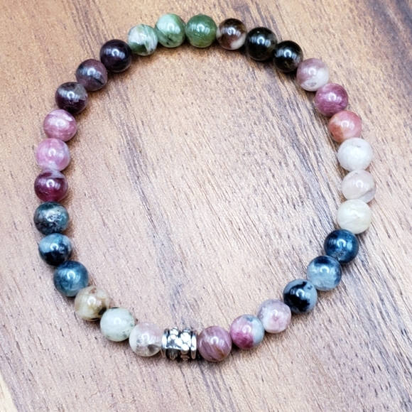 SOLD Watermelon Tourmaline & Silver Accent Beads Bracelet - Picture 10 of 11